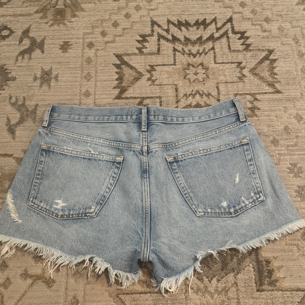 Agolde Light Blue Distressed Denim Cutoff Shorts - Picture 4 of 7